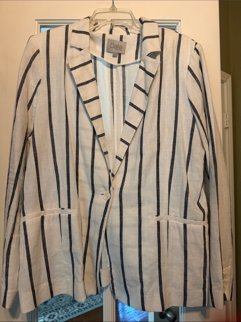 Dalia Cream Blazer with Navy Vertical Stripes